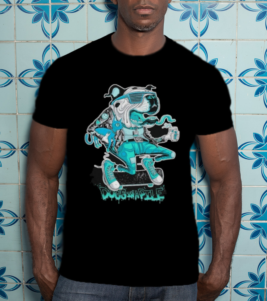 Dogs In Apile Skater Dog Vintage Style Sunglasses Cool Attire T-Shirt