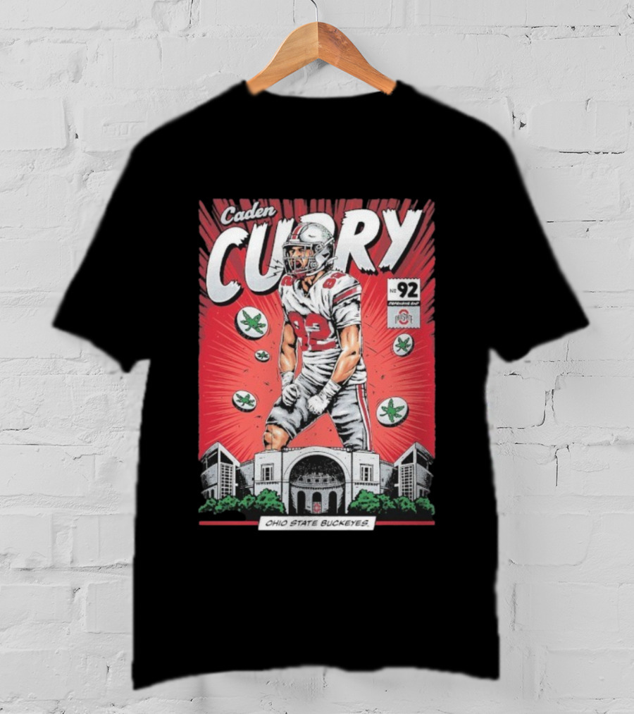 Caden Curry Ohio State Buckeyes #92 Comic Style Football Player Scene T-Shirt