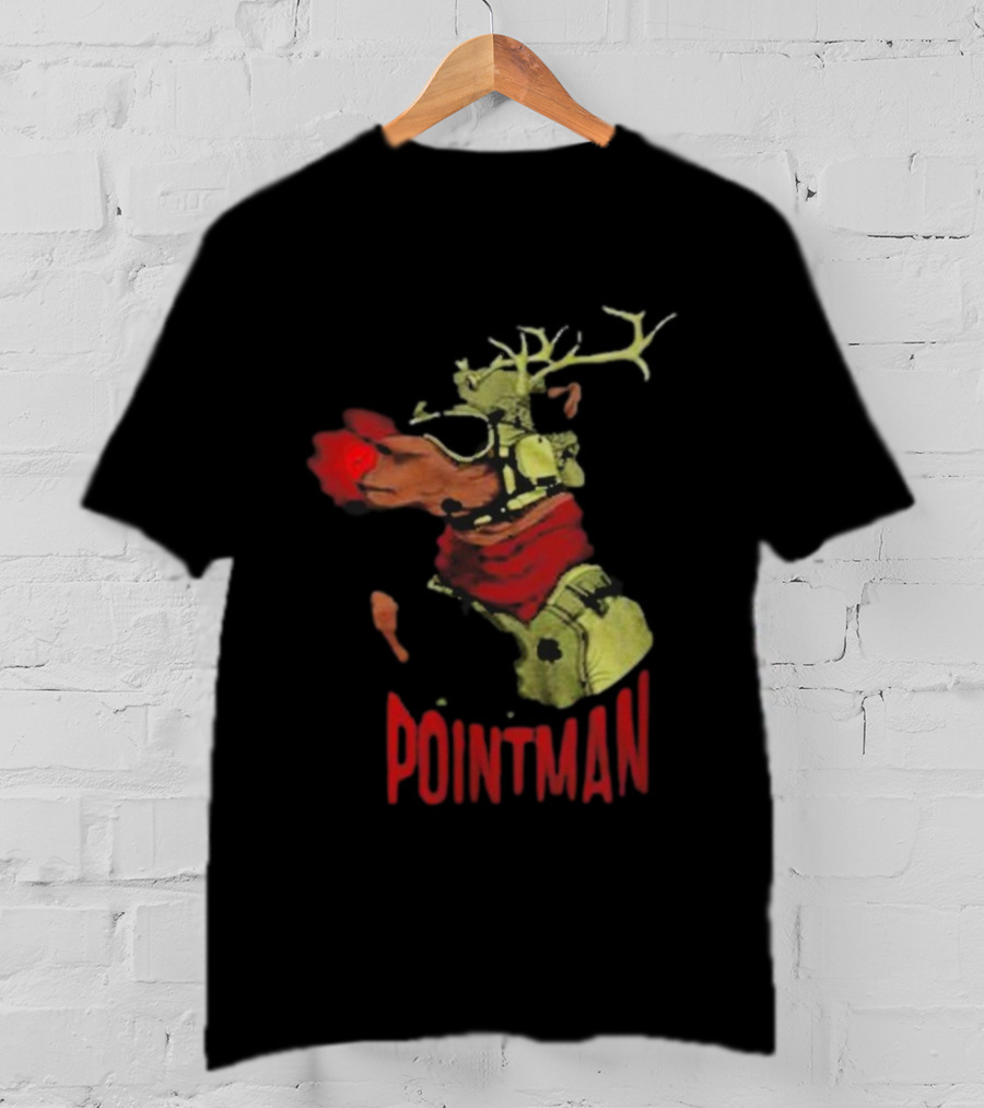 Pointman Christmas Reindeer Dog With Red Nose And Scarf T-Shirt