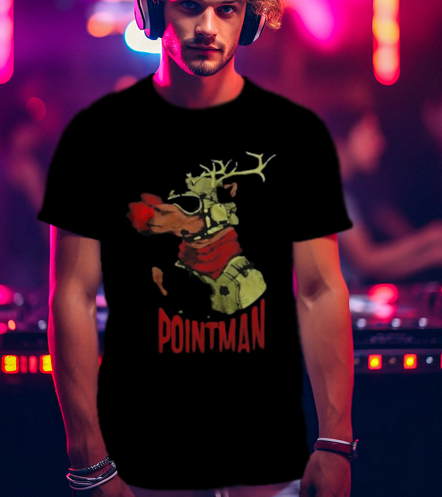 Pointman Christmas Reindeer Dog With Red Nose And Scarf T-Shirt