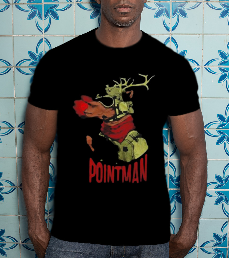 Pointman Christmas Reindeer Dog With Red Nose And Scarf T-Shirt