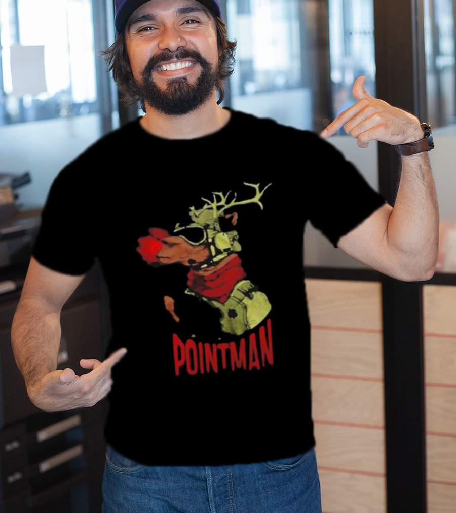 Pointman Christmas Reindeer Dog With Red Nose And Scarf T-Shirt