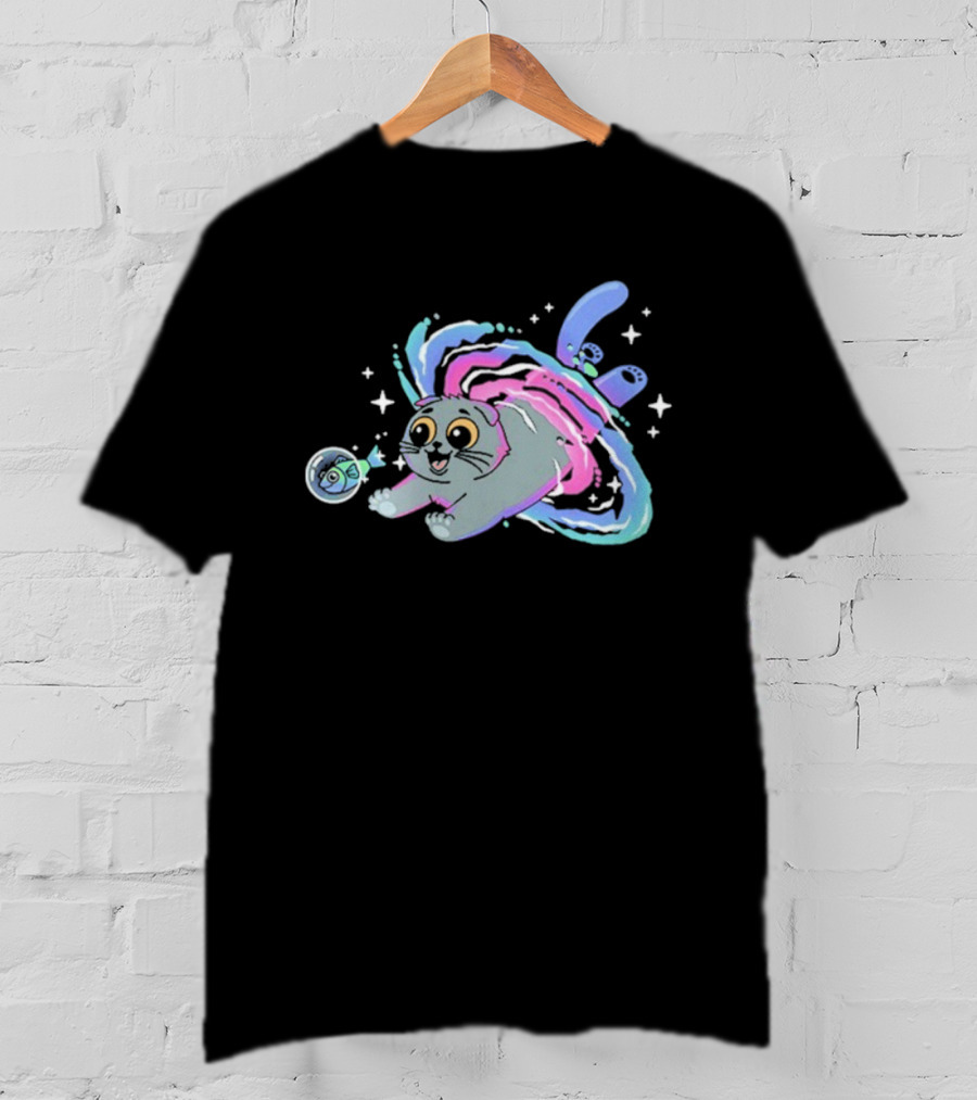 Vegetta777 Do Cats Dream Of Space Cosmic Adventure Cat And Fish In Space Dreams T-Shirt