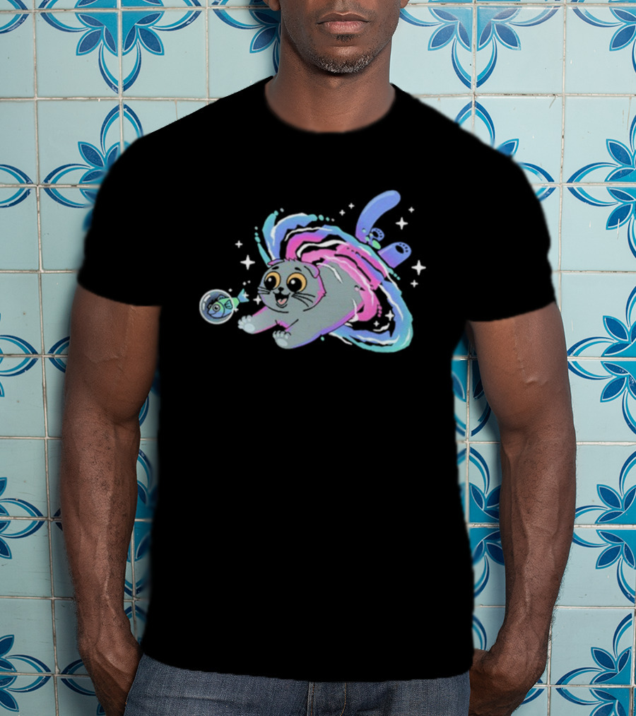 Vegetta777 Do Cats Dream Of Space Cosmic Adventure Cat And Fish In Space Dreams T-Shirt
