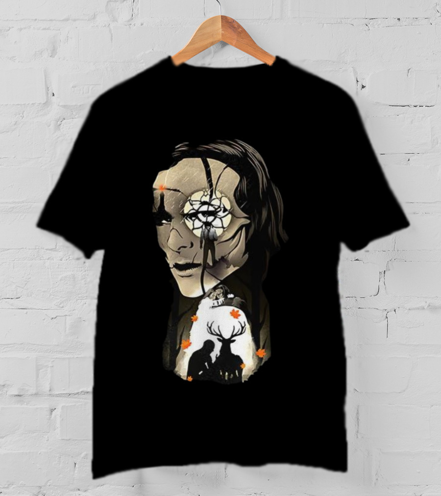 The Gentle Monster Face And Autumn Leaves With Silhouettes Of People And Deer T-Shirt