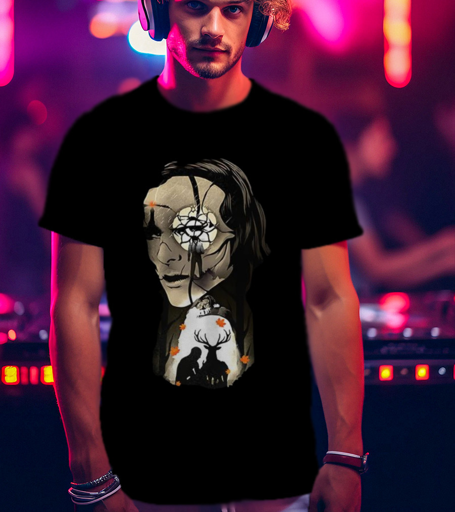 The Gentle Monster Face And Autumn Leaves With Silhouettes Of People And Deer T-Shirt
