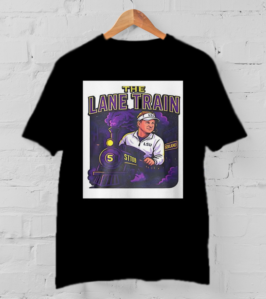 The Lane Train LSU Football Coach Cartoon Train Graphic T-Shirt