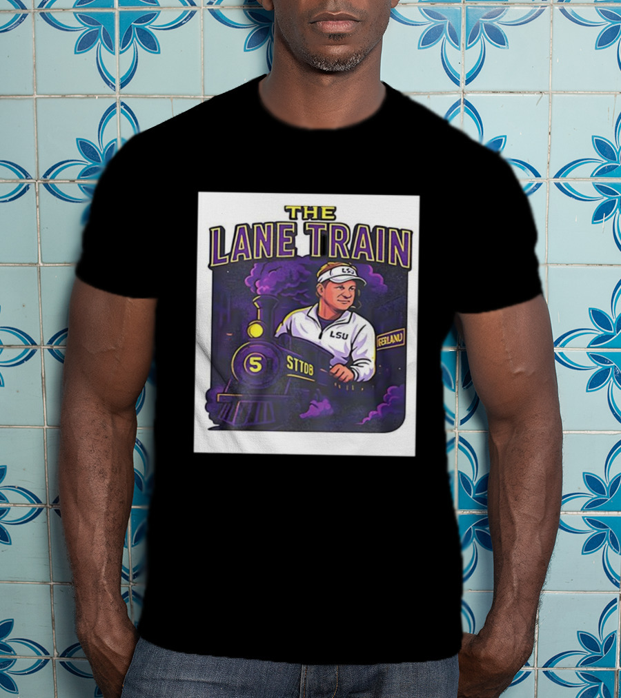 The Lane Train LSU Football Coach Cartoon Train Graphic T-Shirt
