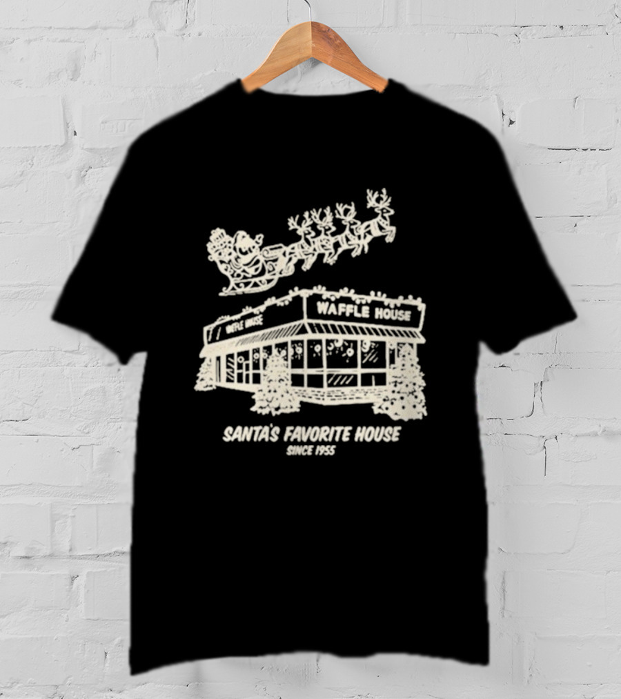 Waffle House Santa’s Favorite House Since 1955 Christmas Santa Sleigh Reindeer T-Shirt