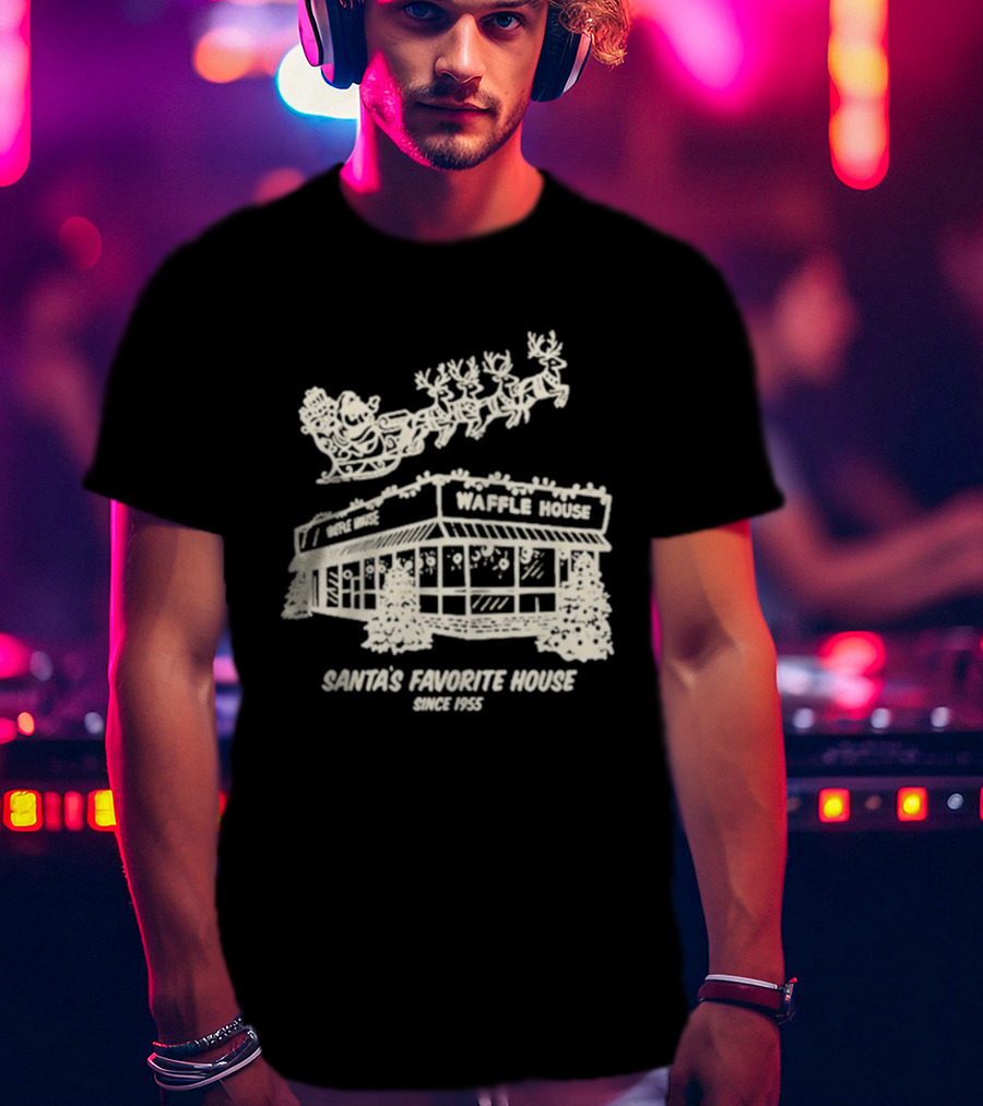 Waffle House Santa’s Favorite House Since 1955 Christmas Santa Sleigh Reindeer T-Shirt