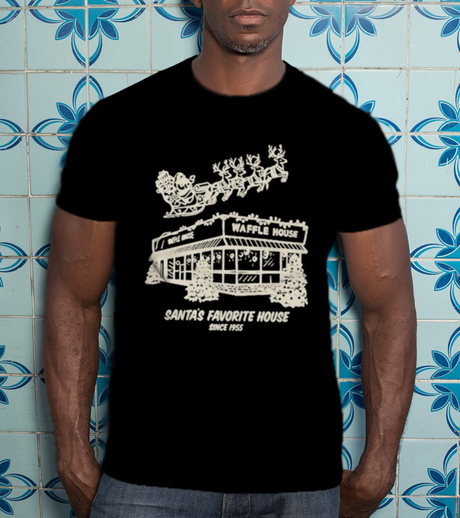Waffle House Santa’s Favorite House Since 1955 Christmas Santa Sleigh Reindeer T-Shirt