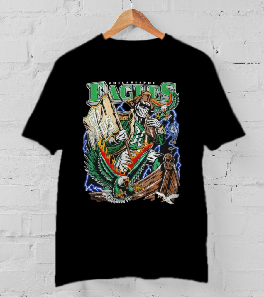 Philadelphia Eagles Go Birds Warren Lotas Skeleton Pirate Theme T-Shirt