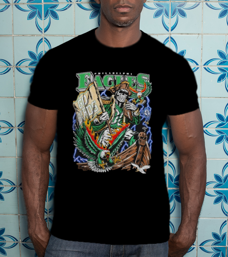 Philadelphia Eagles Go Birds Warren Lotas Skeleton Pirate Theme T-Shirt