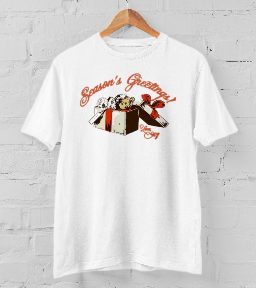 Seasons Greetings Ariana Grande Christmas Bear In Gift Box T-Shirt
