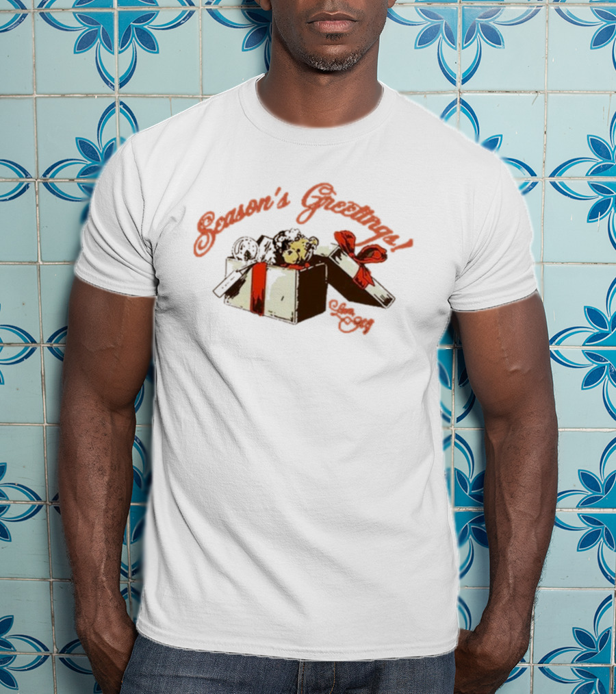 Seasons Greetings Ariana Grande Christmas Bear In Gift Box T-Shirt