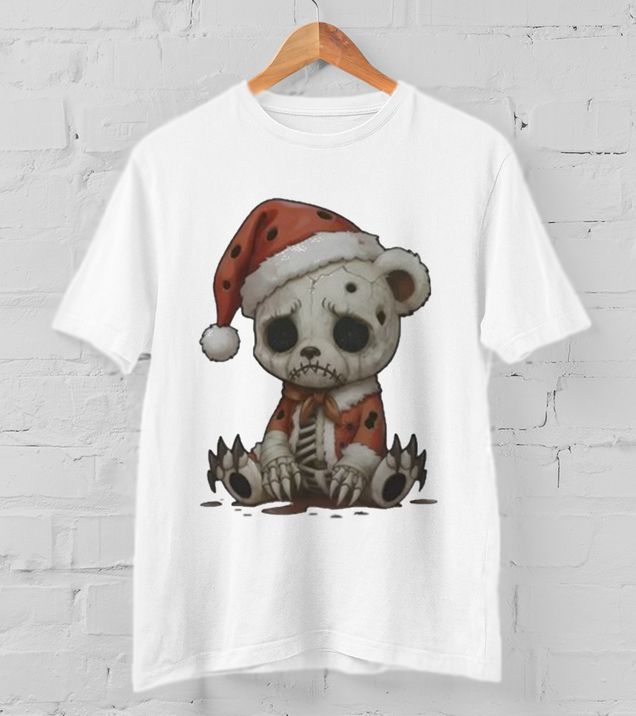 Merry & Boney Christmas Creepy Skeleton Teddy Bear Santa Hat T-Shirt