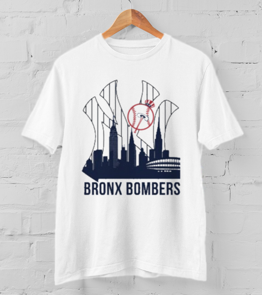 New York Yankees Bronx Bombers Skyline Classic Yankees Bat And Hat Icon T-Shirt