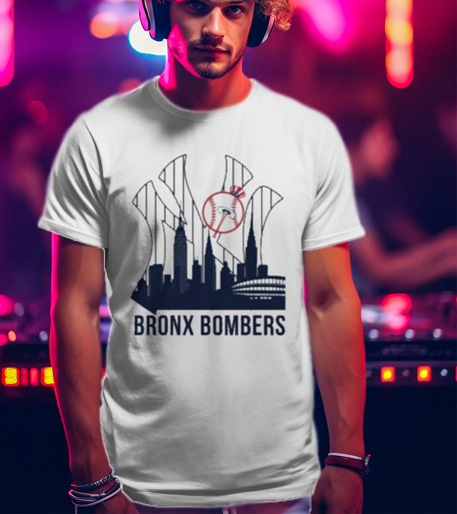 New York Yankees Bronx Bombers Skyline Classic Yankees Bat And Hat Icon T-Shirt