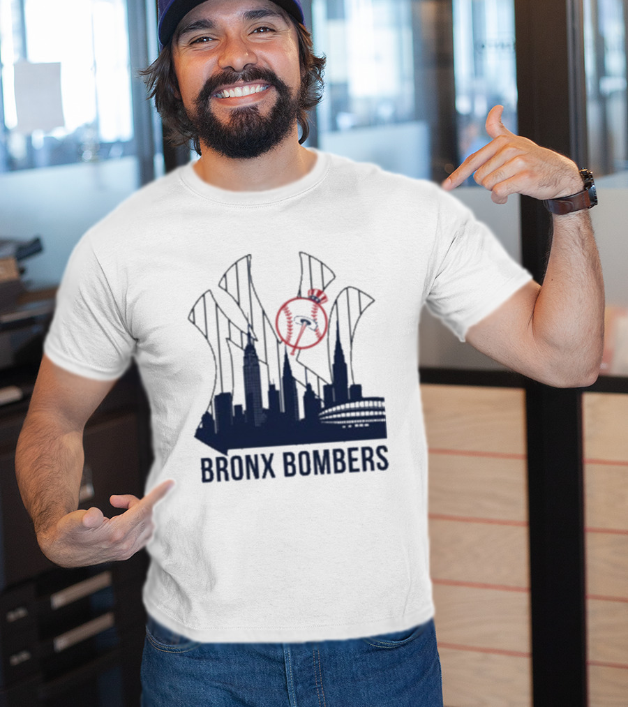 New York Yankees Bronx Bombers Skyline Classic Yankees Bat And Hat Icon T-Shirt