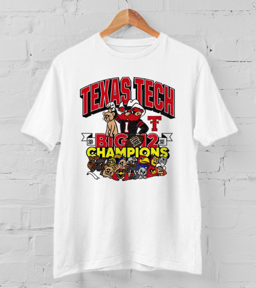 Texas Tech Red Raiders Big 12 Champions Cartoon Mascots Football Theme T-Shirt