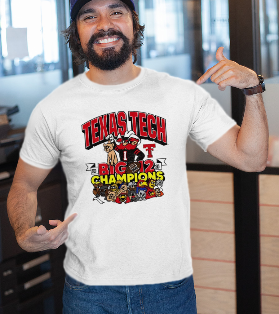 Texas Tech Red Raiders Big 12 Champions Cartoon Mascots Football Theme T-Shirt