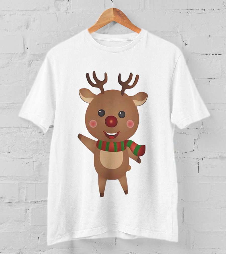 Rudolph Reindeer Christmas Cute Cartoon Scarf T-Shirt
