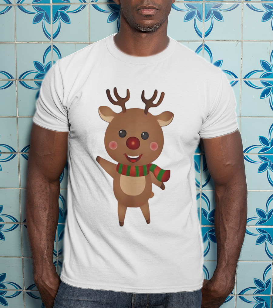 Rudolph Reindeer Christmas Cute Cartoon Scarf T-Shirt