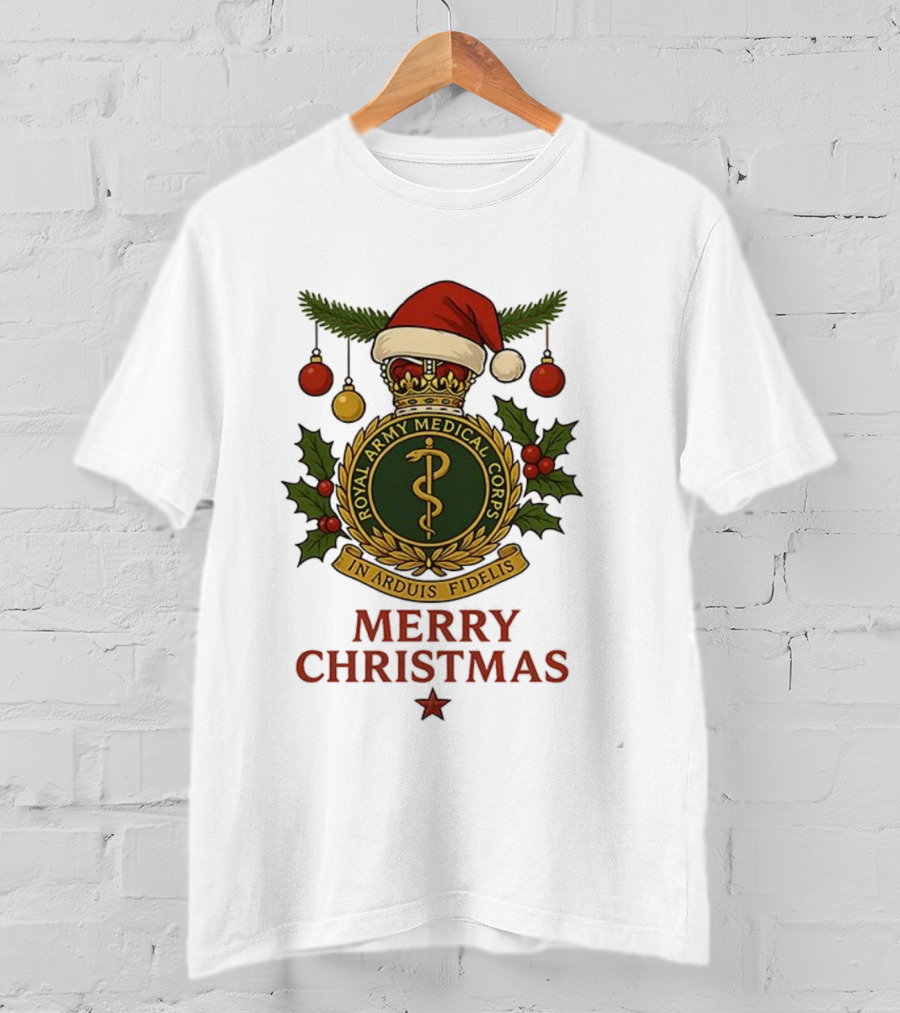 Royal Army Medical Corps In Arduis Fidelis Merry Christmas Santa Hat Holiday Theme T-Shirt