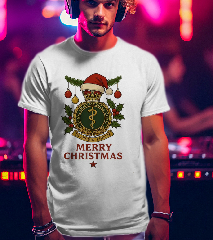 Royal Army Medical Corps In Arduis Fidelis Merry Christmas Santa Hat Holiday Theme T-Shirt
