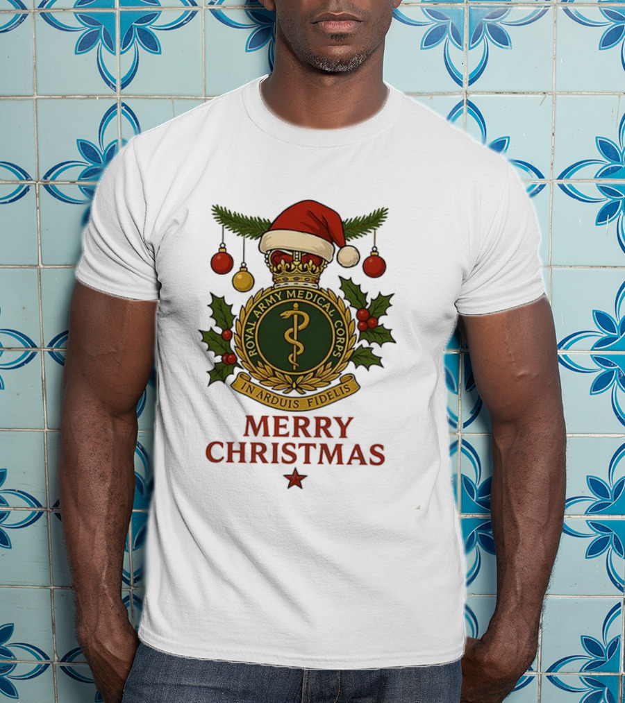 Royal Army Medical Corps In Arduis Fidelis Merry Christmas Santa Hat Holiday Theme T-Shirt