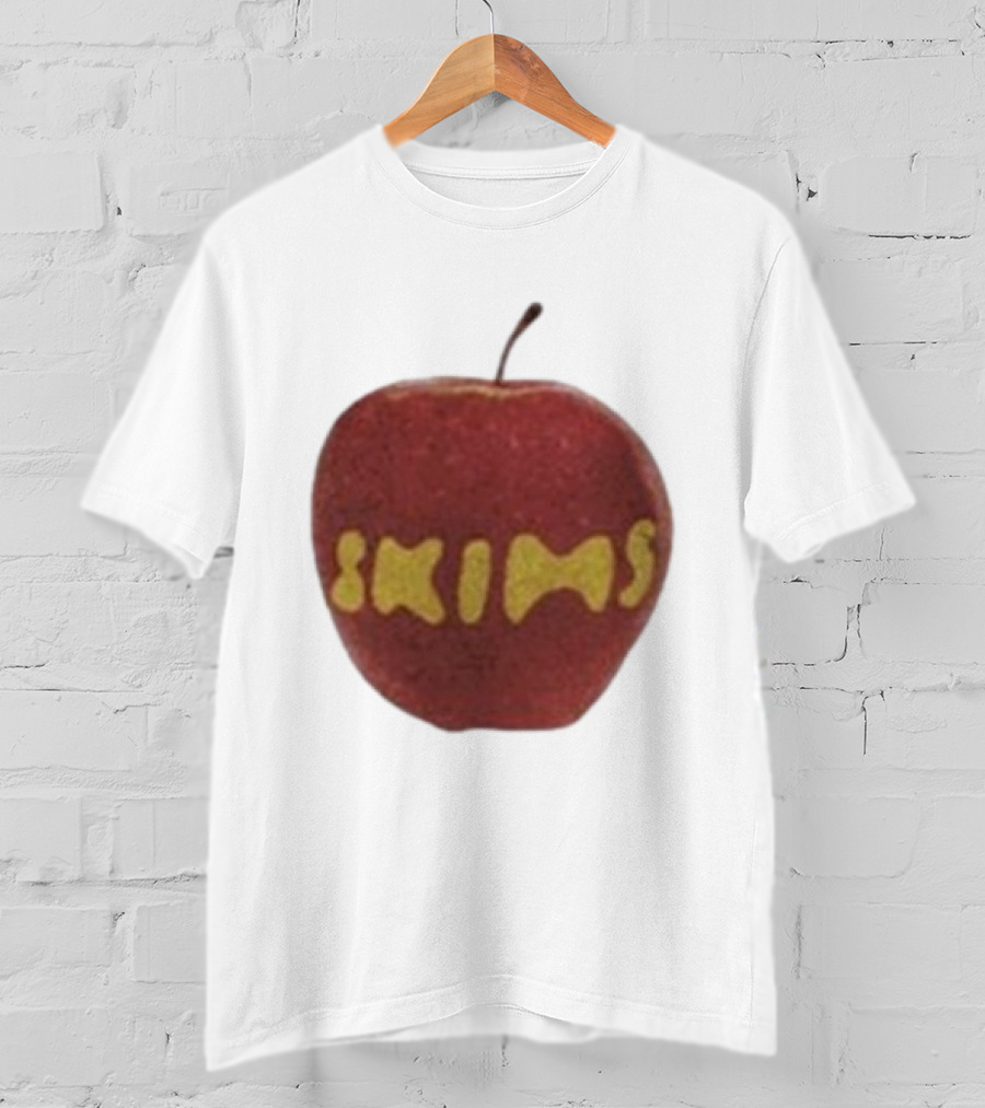 Skims Apple Bold Yellow Text On Red Apple T-Shirt