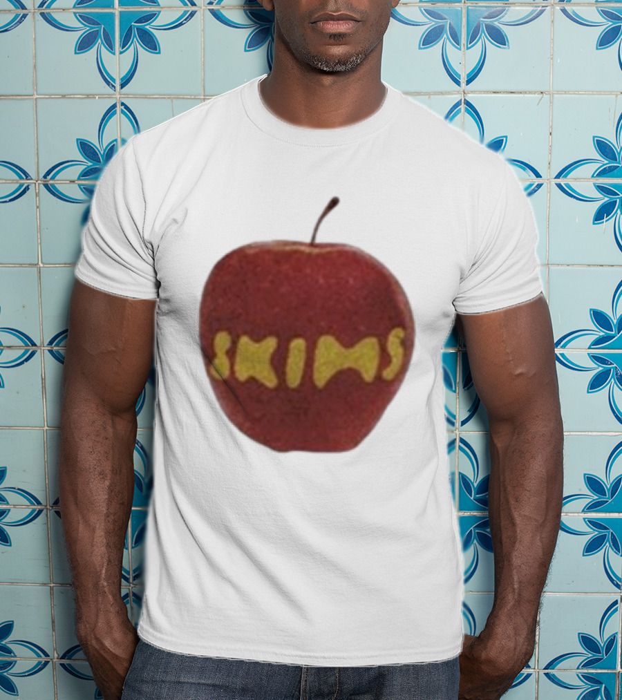 Skims Apple Bold Yellow Text On Red Apple T-Shirt