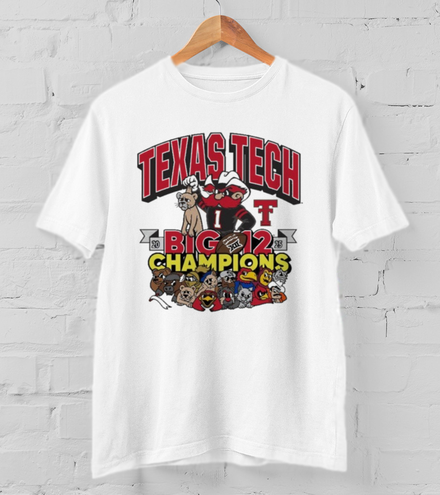 Texas Tech Red Raiders Big 12 Champions 2025 Victory Over BYU Cougars Mascot Celebration T-Shirt