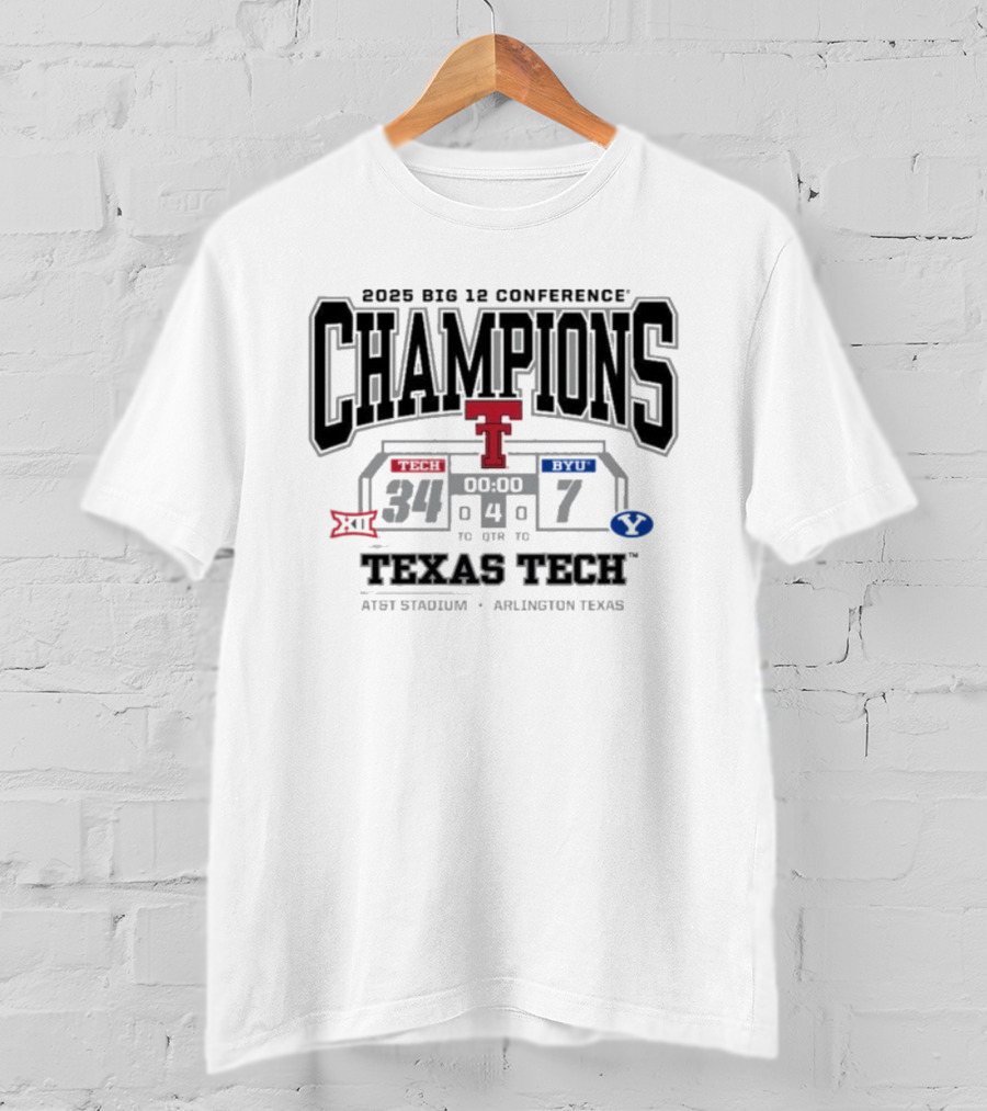 2025 Big 12 Conference Champions Texas Tech Vs BYU Final Score 34-7 AT&T Stadium Arlington Texas T-Shirt