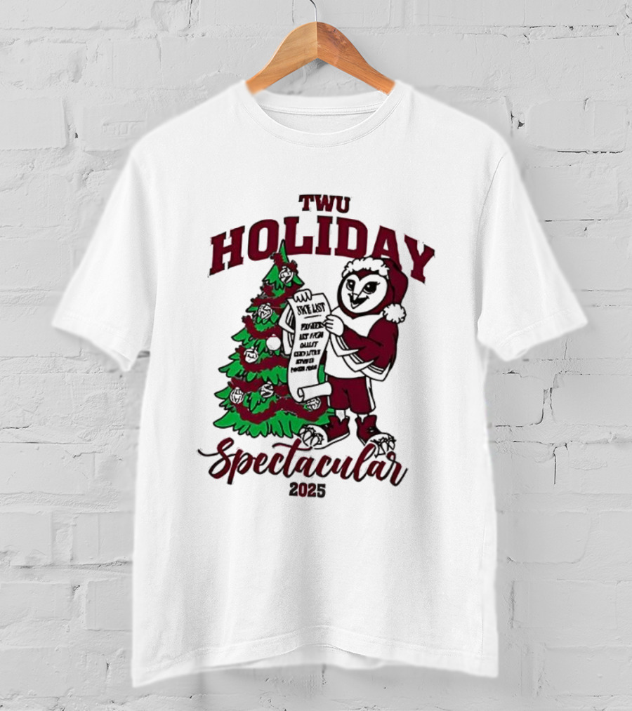 TWU Holiday Spectacular 2025 Merry Christmas Tree And Owl Santa T-Shirt