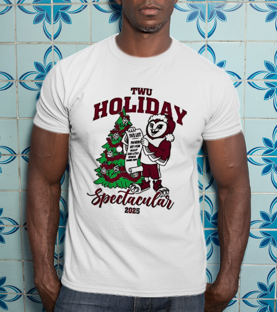 TWU Holiday Spectacular 2025 Merry Christmas Tree And Owl Santa T-Shirt
