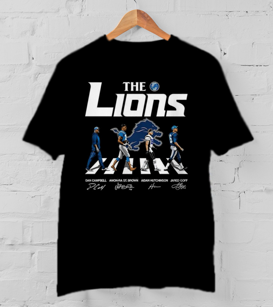 Detroit Lions The Lions Campbell St. Brown Hutchinson Goff Signature Abbey Road T-Shirt