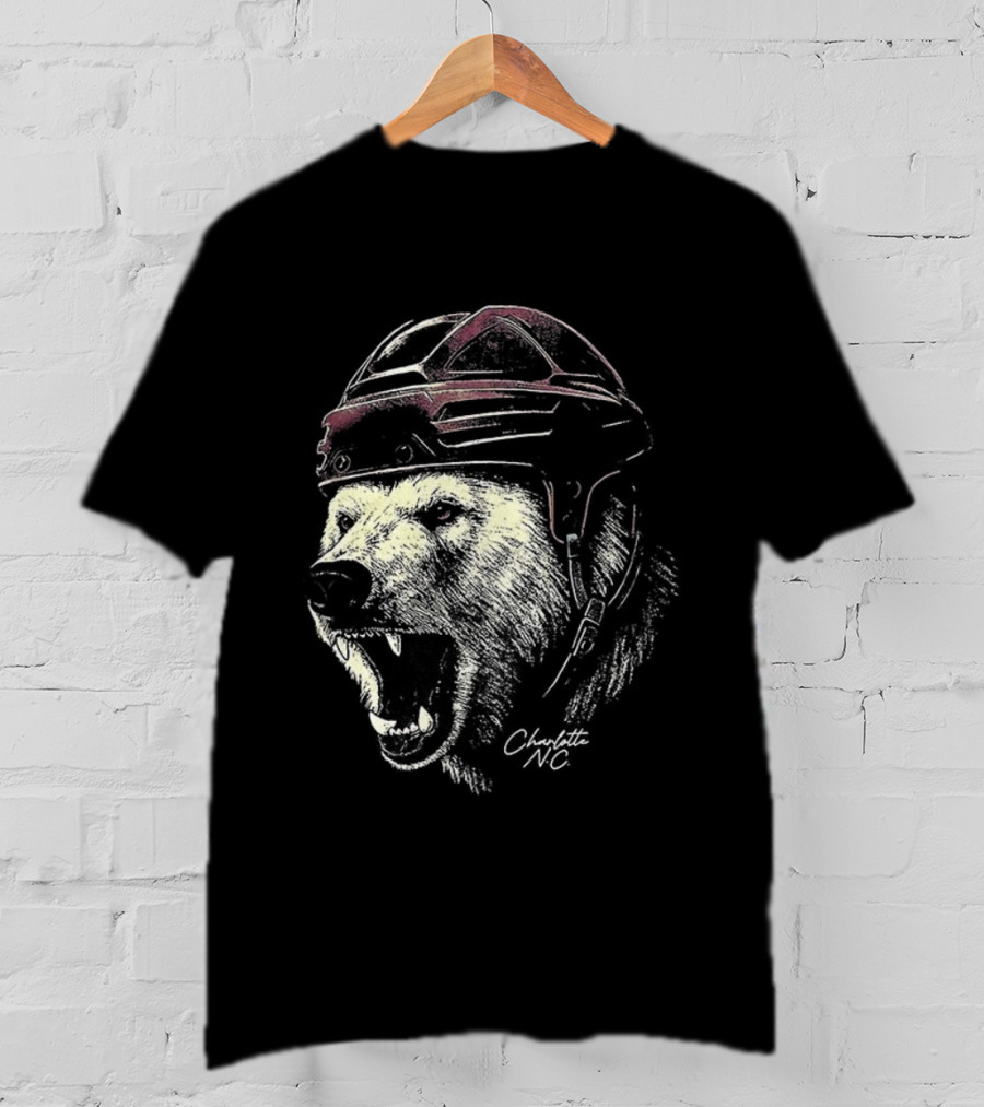 Charlotte Checkers Ice Hockey Furry Polar Mascot Helmet T-Shirt