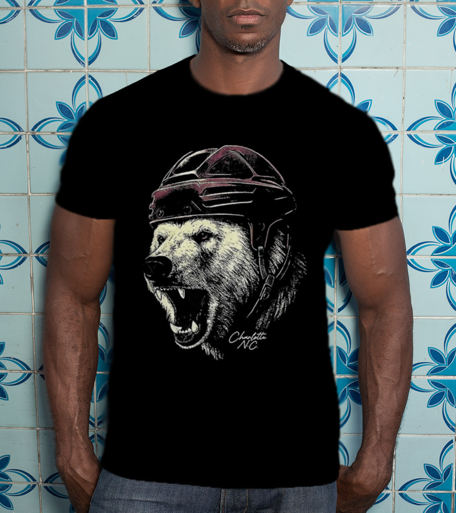 Charlotte Checkers Ice Hockey Furry Polar Mascot Helmet T-Shirt