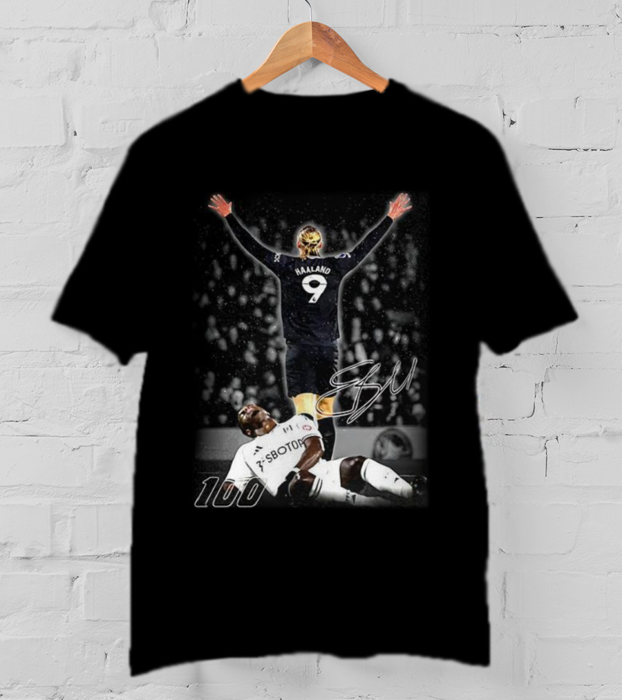 Erling Haaland 9 Manchester City 100th Goal Celebration Signature T-Shirt