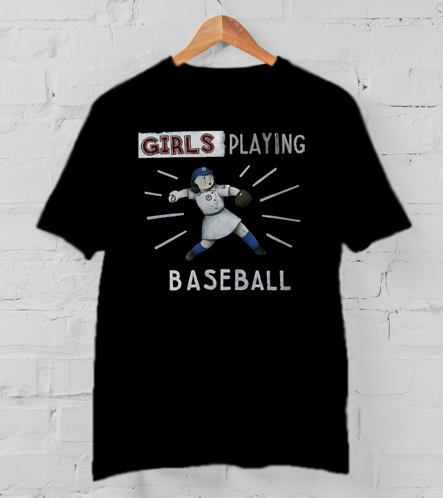 Girls Playing Baseball Vintage Cartoon Style T-Shirt
