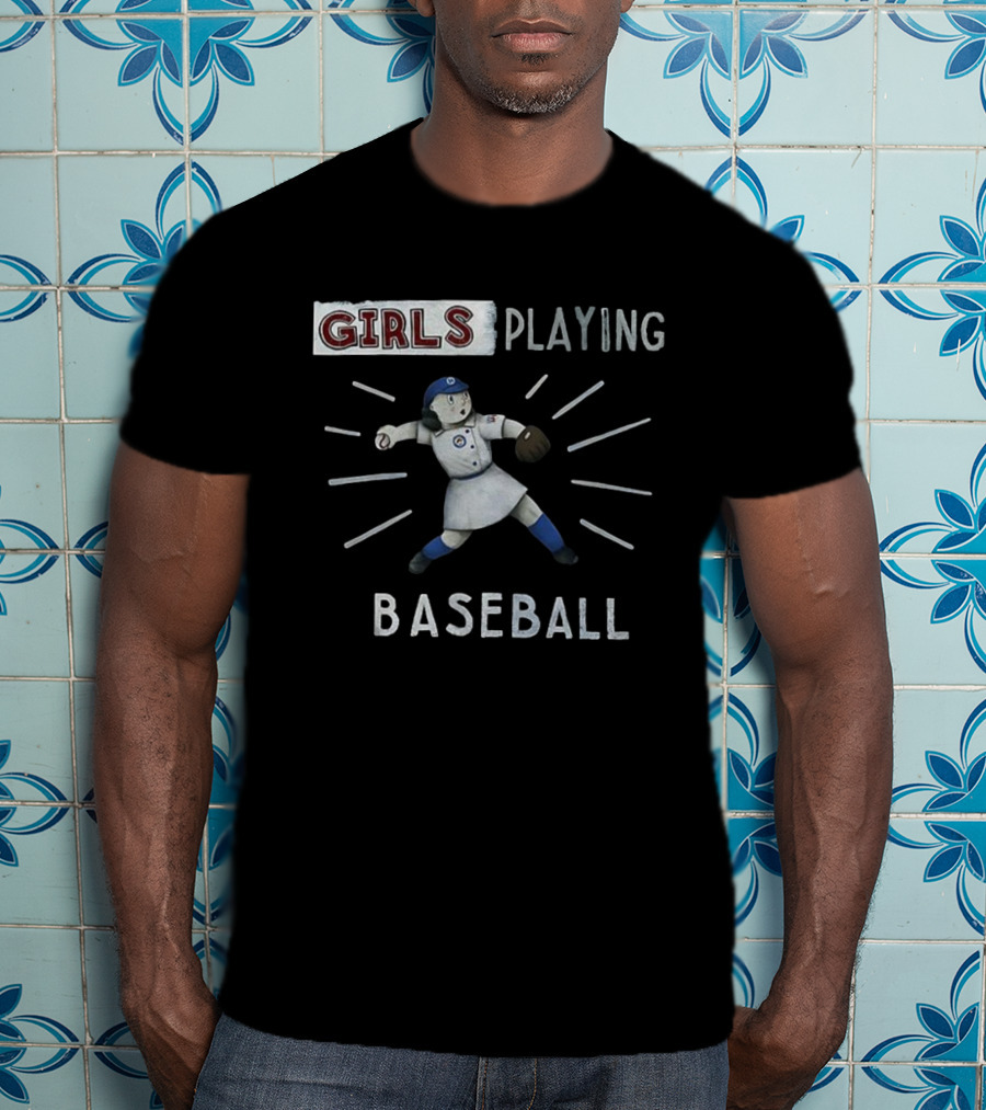 Girls Playing Baseball Vintage Cartoon Style T-Shirt