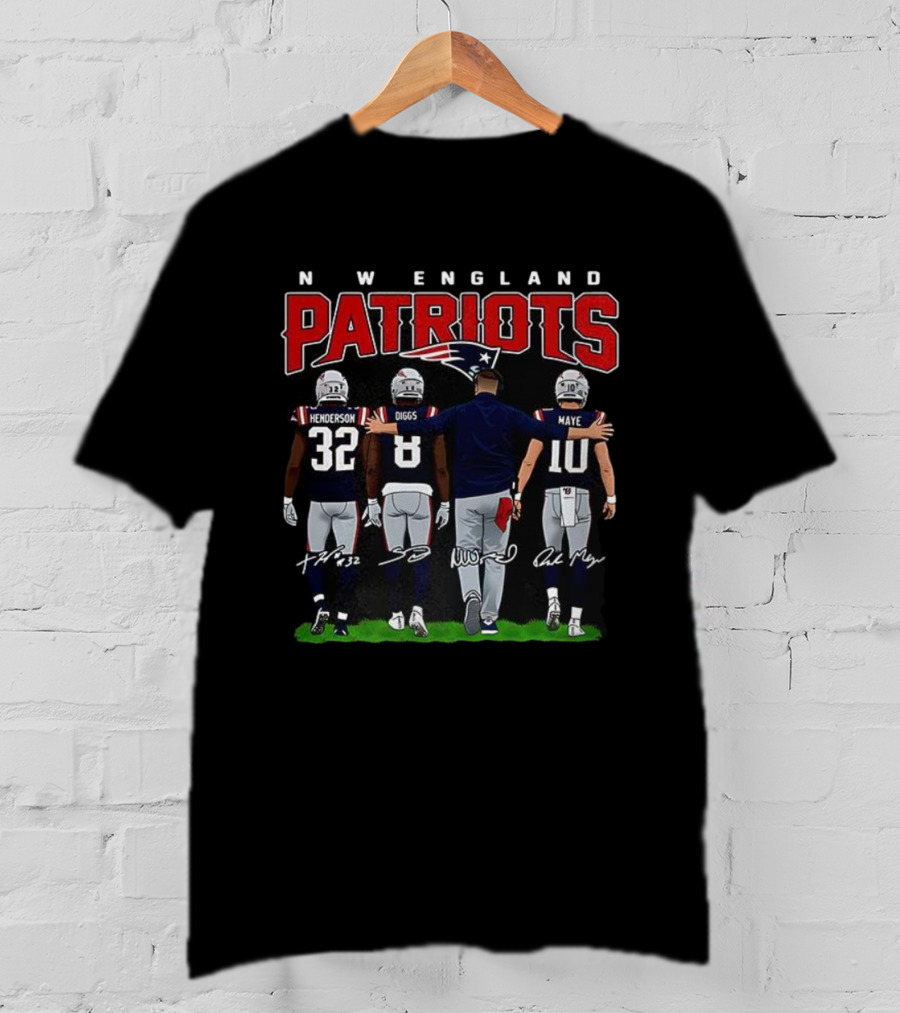 New England Patriots Henderson Diggs Vrabel Maye Signatures T-Shirt