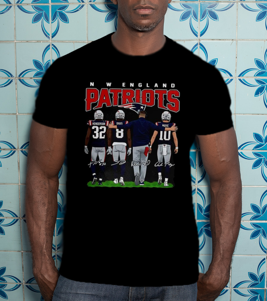 New England Patriots Henderson Diggs Vrabel Maye Signatures T-Shirt