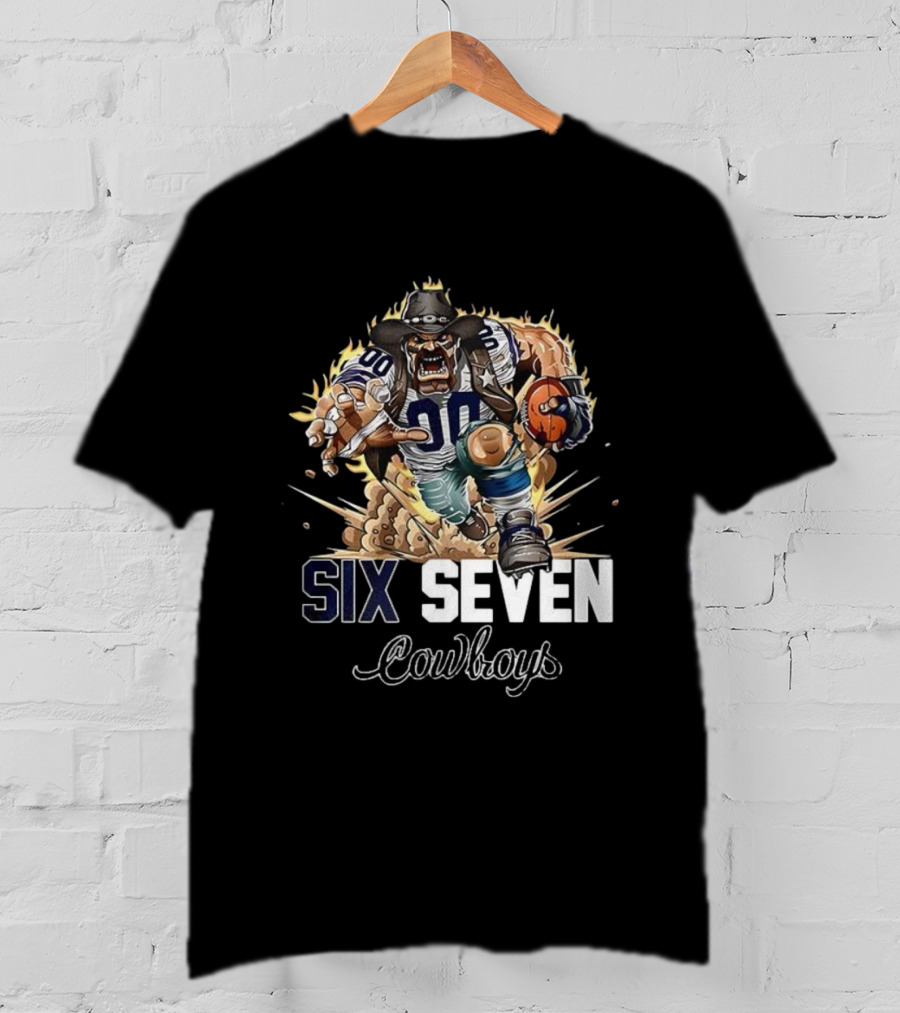 Cowboys Six Seven Mascot Football Character With Dynamic Motion T-Shirt
