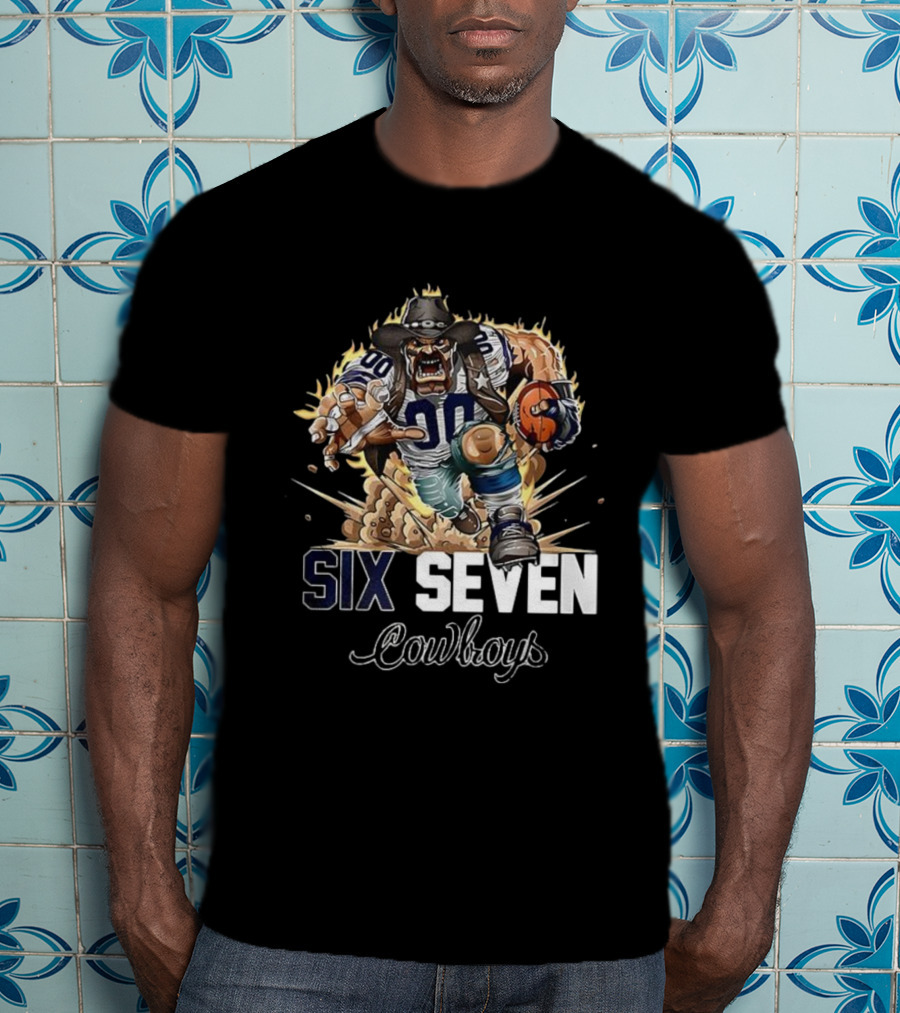 Cowboys Six Seven Mascot Football Character With Dynamic Motion T-Shirt