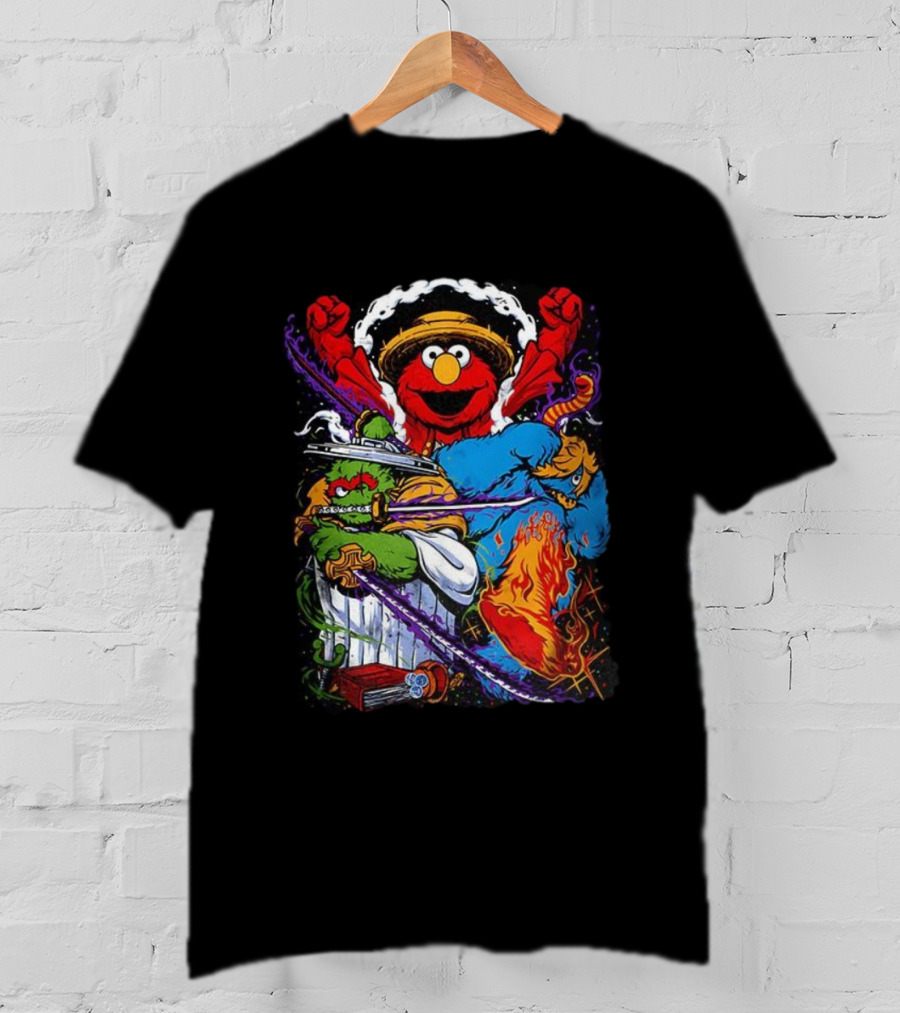 Elmo Oscar Cookie Monster Luffy Crossover Street Trio T-Shirt