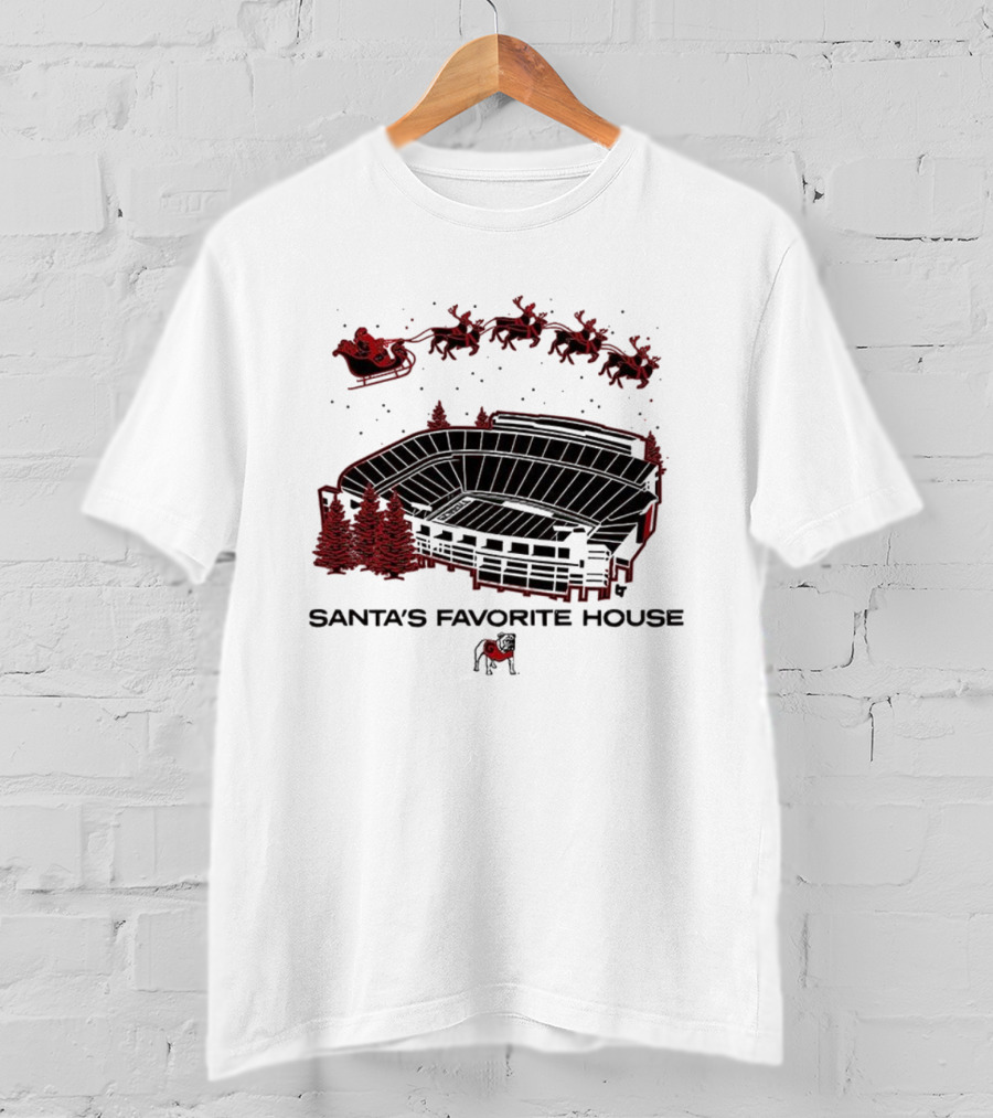 Santa's Favorite House Georgia Bulldogs Sanford Stadium Holiday Scene T-Shirt
