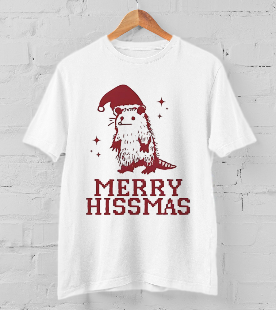 Merry Hissmas Opossum With Santa Hat Christmas Holiday Humor T-Shirt
