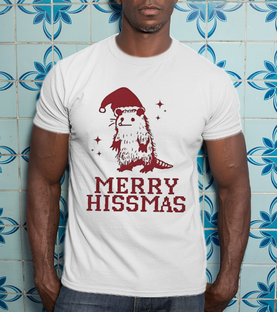 Merry Hissmas Opossum With Santa Hat Christmas Holiday Humor T-Shirt